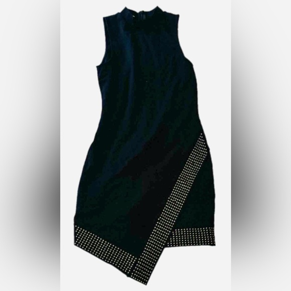 Bebe Asymmetric Hem Embellished Mini Dress - Picture 1 of 7